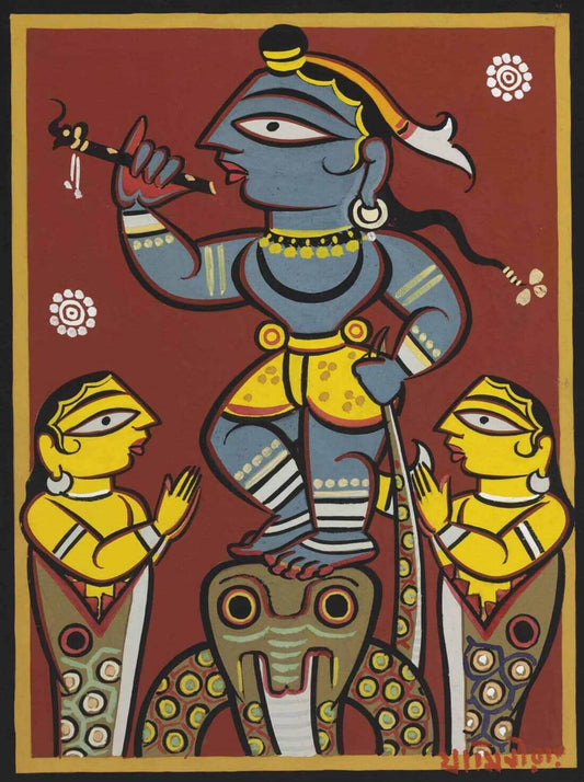 Bal Krishna triump over Sheshnag by Jamini Roy