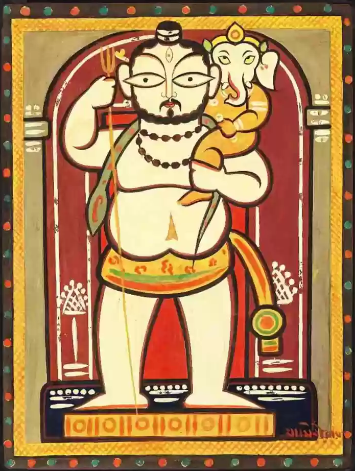 Lord Shiva with Bal Ganesha by Jamini Roy