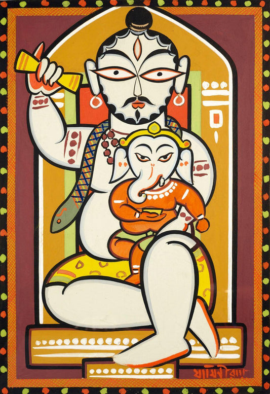 Lord Shiva with Bal Ganesh in lap by Jamini Roy