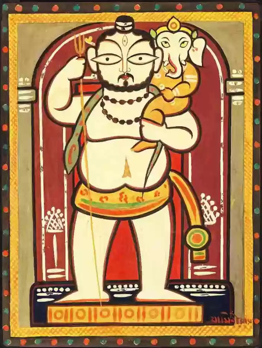 Lord Shiva with Bal Ganesha by Jamini Roy
